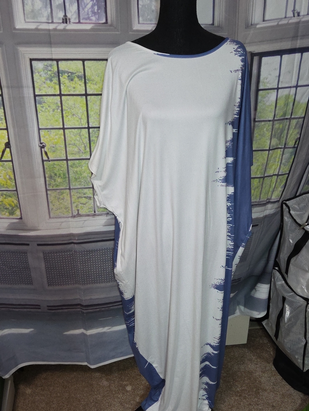 SHEIN White Maxi Dress with Blue Side Detail